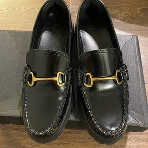 Massimo Dutti Black Leather Loafers Size 9